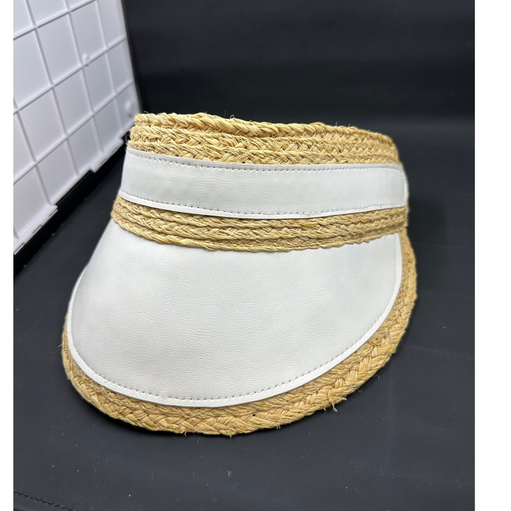 Anthropologie Straw Visor Women OS White Natural Tan Woven Sun Hat Adjustable